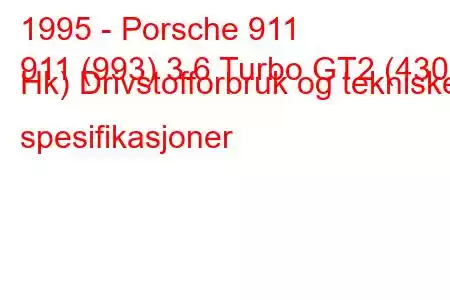 1995 - Porsche 911
911 (993) 3.6 Turbo GT2 (430 Hk) Drivstofforbruk og tekniske spesifikasjoner