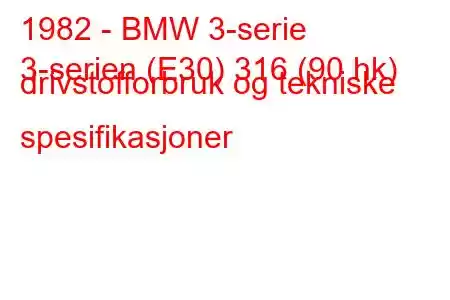 1982 - BMW 3-serie
3-serien (E30) 316 (90 hk) drivstofforbruk og tekniske spesifikasjoner