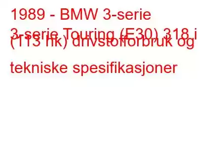 1989 - BMW 3-serie
3-serie Touring (E30) 318 i (113 hk) drivstofforbruk og tekniske spesifikasjoner