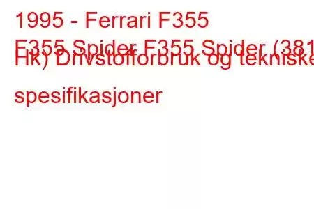 1995 - Ferrari F355
F355 Spider F355 Spider (381 Hk) Drivstofforbruk og tekniske spesifikasjoner