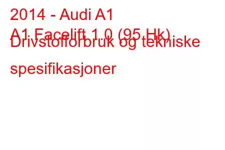 2014 - Audi A1
A1 Facelift 1.0 (95 Hk) Drivstofforbruk og tekniske spesifikasjoner