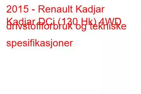 2015 - Renault Kadjar
Kadjar DCi (130 Hk) 4WD drivstoffforbruk og tekniske spesifikasjoner