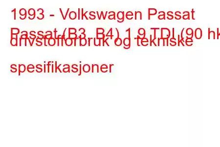 1993 - Volkswagen Passat
Passat (B3, B4) 1.9 TDI (90 hk) drivstofforbruk og tekniske spesifikasjoner