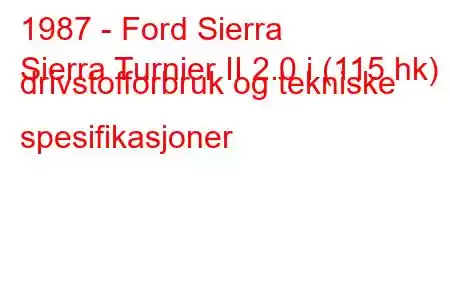 1987 - Ford Sierra
Sierra Turnier II 2.0 i (115 hk) drivstofforbruk og tekniske spesifikasjoner