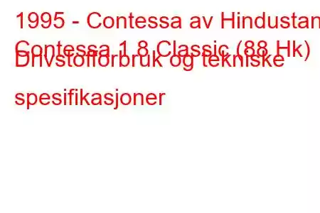 1995 - Contessa av Hindustan
Contessa 1.8 Classic (88 Hk) Drivstofforbruk og tekniske spesifikasjoner