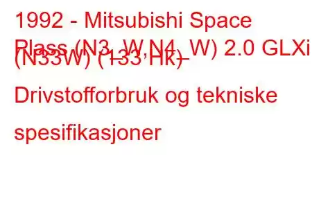 1992 - Mitsubishi Space
Plass (N3_W,N4_W) 2.0 GLXi (N33W) (133 Hk) Drivstofforbruk og tekniske spesifikasjoner