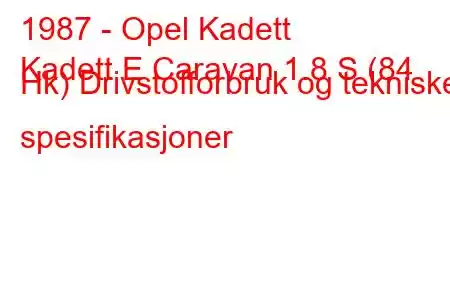 1987 - Opel Kadett
Kadett E Caravan 1.8 S (84 Hk) Drivstofforbruk og tekniske spesifikasjoner