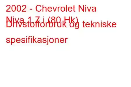 2002 - Chevrolet Niva
Niva 1.7 i (80 Hk) Drivstofforbruk og tekniske spesifikasjoner