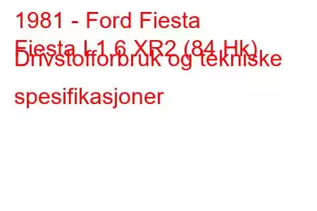 1981 - Ford Fiesta
Fiesta I 1.6 XR2 (84 Hk) Drivstofforbruk og tekniske spesifikasjoner