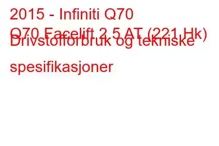 2015 - Infiniti Q70
Q70 Facelift 2.5 AT (221 Hk) Drivstofforbruk og tekniske spesifikasjoner