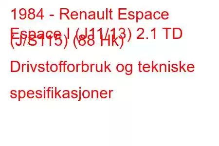 1984 - Renault Espace
Espace I (J11/13) 2.1 TD (J/S115) (88 Hk) Drivstofforbruk og tekniske spesifikasjoner