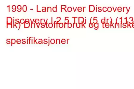 1990 - Land Rover Discovery
Discovery I 2.5 TDi (5 dr) (113 Hk) Drivstofforbruk og tekniske spesifikasjoner