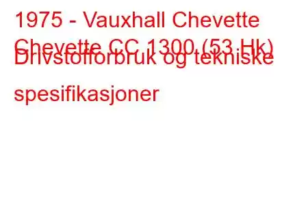 1975 - Vauxhall Chevette
Chevette CC 1300 (53 Hk) Drivstofforbruk og tekniske spesifikasjoner