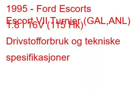 1995 - Ford Escorts
Escort VII Turnier (GAL,ANL) 1.8 i 16V (115 Hk) Drivstofforbruk og tekniske spesifikasjoner