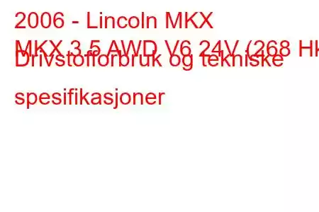 2006 - Lincoln MKX
MKX 3.5 AWD V6 24V (268 Hk) Drivstofforbruk og tekniske spesifikasjoner