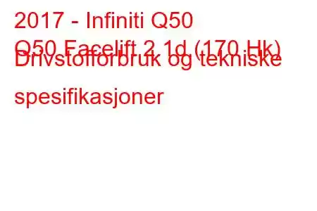 2017 - Infiniti Q50
Q50 Facelift 2.1d (170 Hk) Drivstofforbruk og tekniske spesifikasjoner