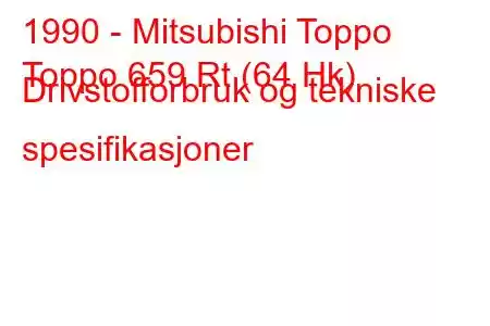 1990 - Mitsubishi Toppo
Toppo 659 Rt (64 Hk) Drivstofforbruk og tekniske spesifikasjoner