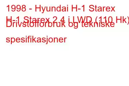 1998 - Hyundai H-1 Starex
H-1 Starex 2.4 i LWD (110 Hk) Drivstofforbruk og tekniske spesifikasjoner