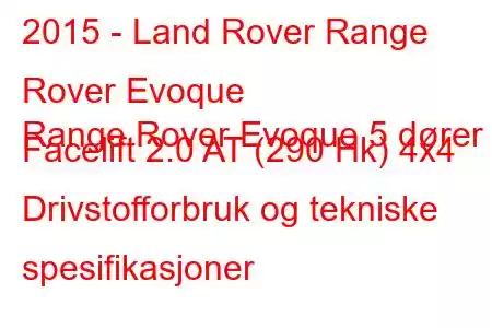 2015 - Land Rover Range Rover Evoque
Range Rover Evoque 5 dører Facelift 2.0 AT (290 Hk) 4x4 Drivstofforbruk og tekniske spesifikasjoner