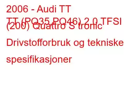 2006 - Audi TT
TT (PQ35,PQ46) 2.0 TFSI (200) Quattro S tronic Drivstofforbruk og tekniske spesifikasjoner