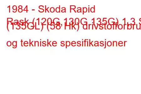 1984 - Skoda Rapid
Rask (120G,130G,135G) 1,3 S (135GL) (58 Hk) drivstofforbruk og tekniske spesifikasjoner