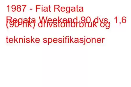 1987 - Fiat Regata
Regata Weekend 90 dvs. 1,6 (90 hk) drivstofforbruk og tekniske spesifikasjoner