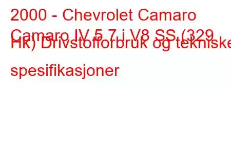 2000 - Chevrolet Camaro
Camaro IV 5.7 i V8 SS (329 Hk) Drivstofforbruk og tekniske spesifikasjoner