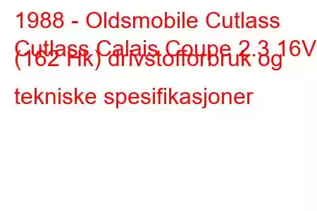 1988 - Oldsmobile Cutlass
Cutlass Calais Coupe 2.3 16V (162 Hk) drivstofforbruk og tekniske spesifikasjoner