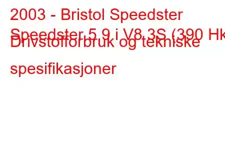 2003 - Bristol Speedster
Speedster 5.9 i V8 3S (390 Hk) Drivstofforbruk og tekniske spesifikasjoner