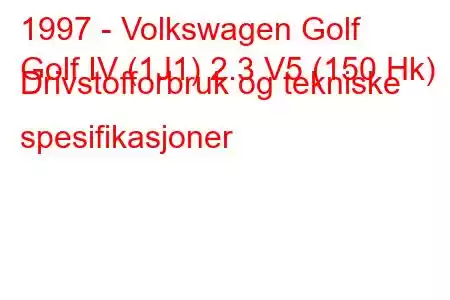 1997 - Volkswagen Golf
Golf IV (1J1) 2.3 V5 (150 Hk) Drivstofforbruk og tekniske spesifikasjoner