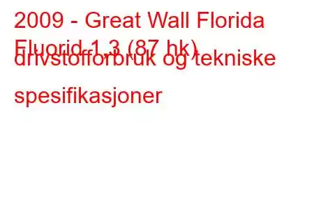 2009 - Great Wall Florida
Fluorid 1,3 (87 hk) drivstofforbruk og tekniske spesifikasjoner