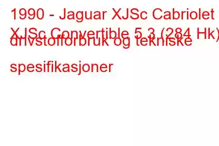 1990 - Jaguar XJSc Cabriolet
XJSc Convertible 5.3 (284 Hk) drivstofforbruk og tekniske spesifikasjoner