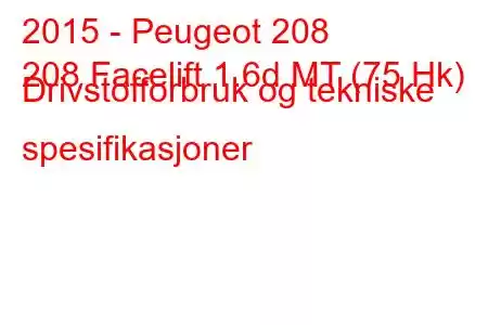 2015 - Peugeot 208
208 Facelift 1.6d MT (75 Hk) Drivstofforbruk og tekniske spesifikasjoner