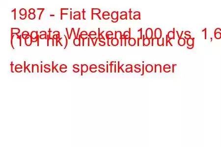 1987 - Fiat Regata
Regata Weekend 100 dvs. 1,6 (101 hk) drivstofforbruk og tekniske spesifikasjoner