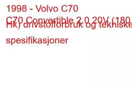 1998 - Volvo C70
C70 Convertible 2.0 20V (180 Hk) drivstofforbruk og tekniske spesifikasjoner