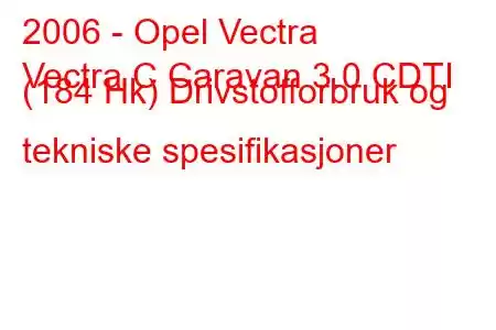 2006 - Opel Vectra
Vectra C Caravan 3.0 CDTI (184 Hk) Drivstofforbruk og tekniske spesifikasjoner