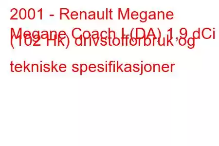 2001 - Renault Megane
Megane Coach I (DA) 1,9 dCi (102 Hk) drivstofforbruk og tekniske spesifikasjoner