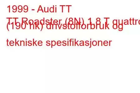 1999 - Audi TT
TT Roadster (8N) 1,8 T quattro (190 hk) drivstofforbruk og tekniske spesifikasjoner