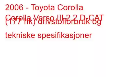 2006 - Toyota Corolla
Corolla Verso III 2.2 D-CAT (177 hk) drivstofforbruk og tekniske spesifikasjoner