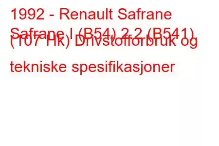 1992 - Renault Safrane
Safrane I (B54) 2.2 (B541) (107 Hk) Drivstofforbruk og tekniske spesifikasjoner