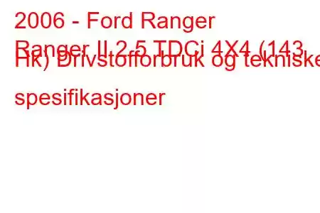 2006 - Ford Ranger
Ranger II 2.5 TDCi 4X4 (143 Hk) Drivstofforbruk og tekniske spesifikasjoner