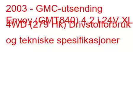 2003 - GMC-utsending
Envoy (GMT840) 4.2 i 24V XL 4WD (279 Hk) Drivstofforbruk og tekniske spesifikasjoner