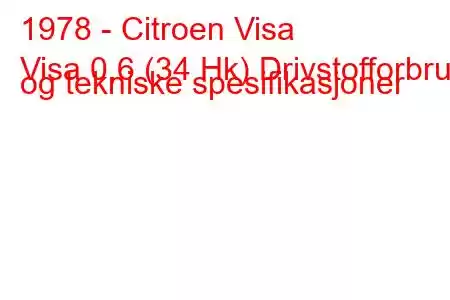 1978 - Citroen Visa
Visa 0,6 (34 Hk) Drivstofforbruk og tekniske spesifikasjoner