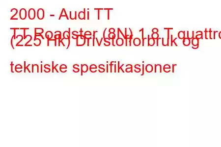 2000 - Audi TT
TT Roadster (8N) 1,8 T quattro (225 Hk) Drivstofforbruk og tekniske spesifikasjoner