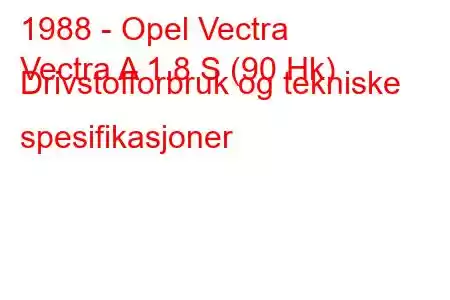 1988 - Opel Vectra
Vectra A 1.8 S (90 Hk) Drivstofforbruk og tekniske spesifikasjoner