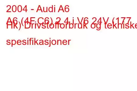 2004 - Audi A6
A6 (4F,C6) 2.4 i V6 24V (177 Hk) Drivstofforbruk og tekniske spesifikasjoner