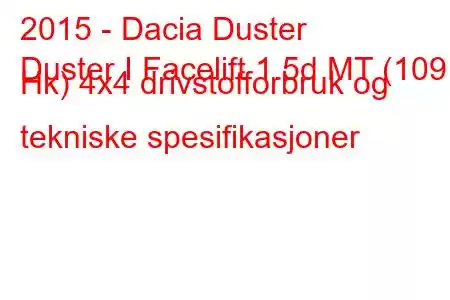 2015 - Dacia Duster
Duster I Facelift 1.5d MT (109 Hk) 4x4 drivstofforbruk og tekniske spesifikasjoner