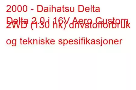 2000 - Daihatsu Delta
Delta 2.0 i 16V Aero Custom 2WD (130 hk) drivstofforbruk og tekniske spesifikasjoner