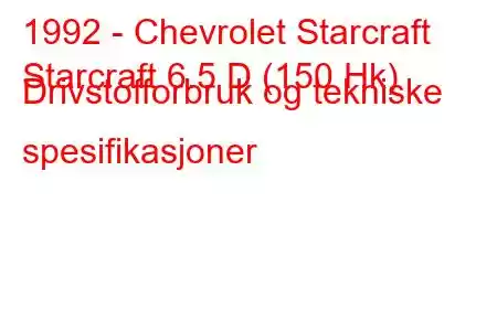 1992 - Chevrolet Starcraft
Starcraft 6.5 D (150 Hk) Drivstofforbruk og tekniske spesifikasjoner