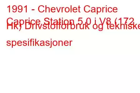 1991 - Chevrolet Caprice
Caprice Station 5.0 i V8 (172 Hk) Drivstofforbruk og tekniske spesifikasjoner